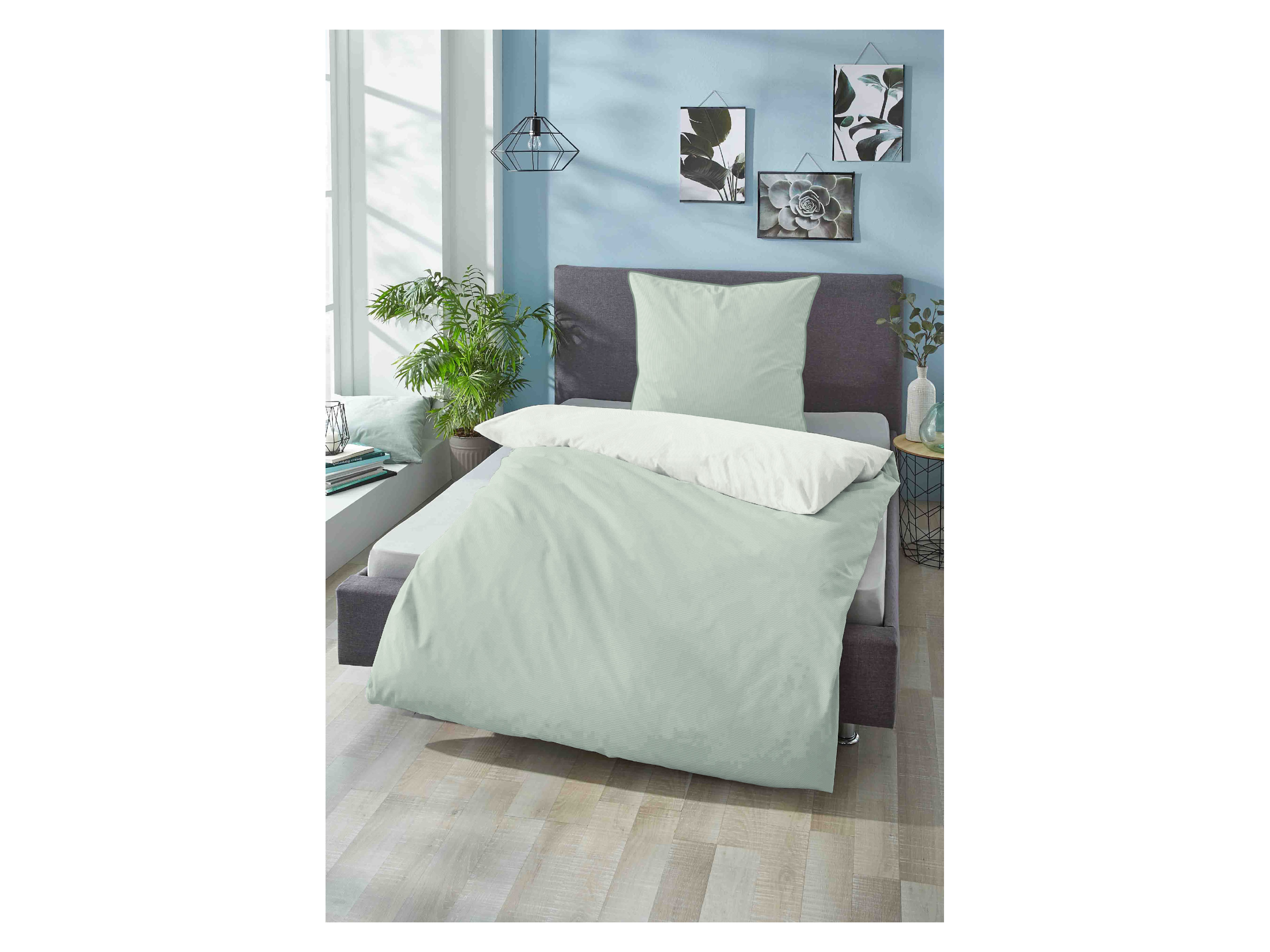 Thumbnail - Biberna Mako-Satin Bettwäsche (135 x 200 cm + 80 x 80 cm, Salbei)