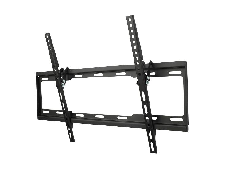 Schwarze neigbare TV-Wandhalterung, schräg dargestellt.