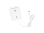 Weißer rechteckiger Luftqualitätsmonitor mit Netzkabel und zweipoligem Stecker.