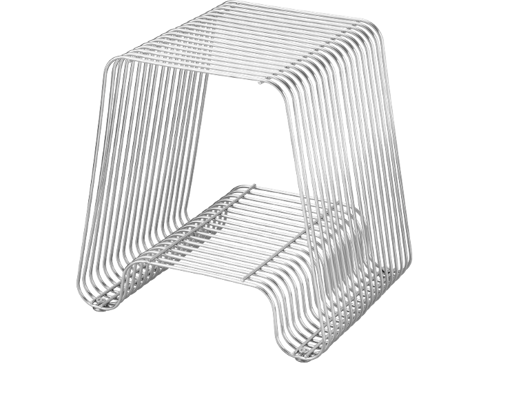 Hocker oder Beistelltisch aus verchromtem Draht mit geripptem Design.