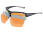 Sonnenbrille mit austauschbaren Gläsern, darunter orange, grau und grün