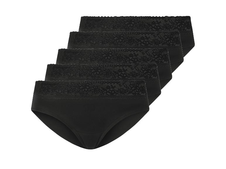 Set aus fünf schwarzen Slips mit Spitzenbesatz.