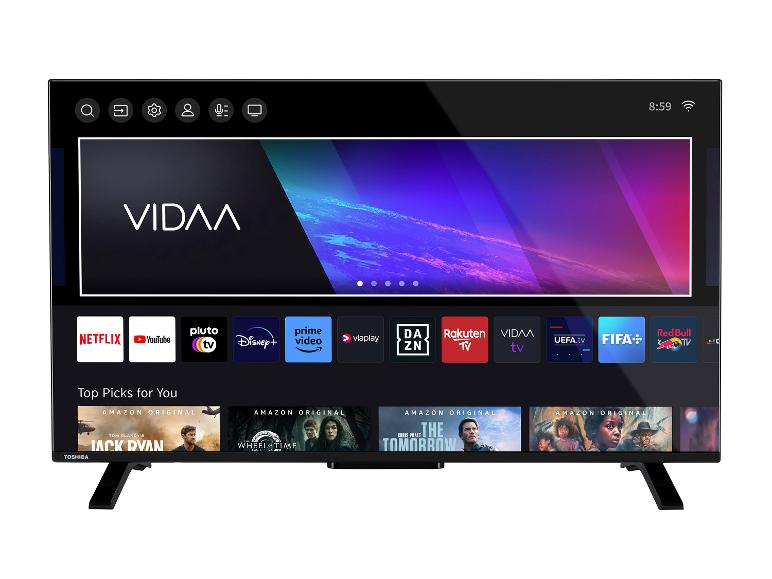 Smart-TV mit Startbildschirm, Streaming-Apps und empfohlenen Sendungen.