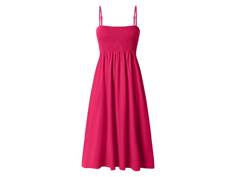 Rosa Kleid mit Spaghettiträgern und gesmoktem Oberteil.