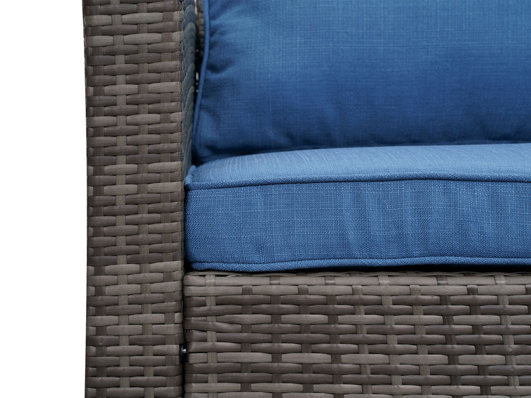 Gehe zu Vollbildansicht: MeXo Gartenmöbel 7-Sitzer Lounge-Set, mit Tisch und Aufbewahrung inkl. Polster, grau/blau - Bild 9