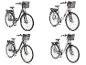 Vier E-Bikes mit Körben, zwei graue und zwei weiße.