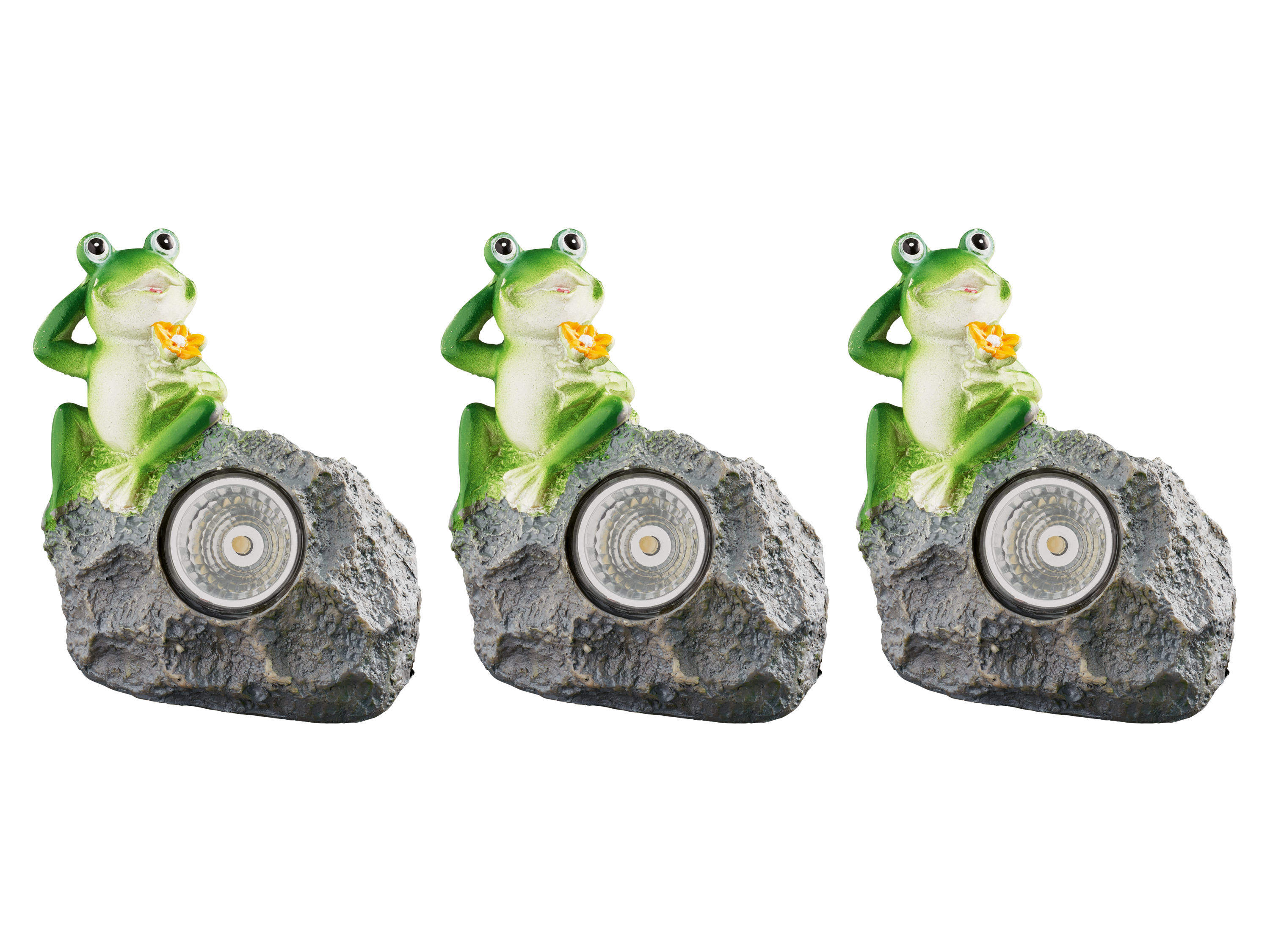 LIVARNO home Solarsteinleuchte (3 Stück grau mit Frosch)““ | 6 Stück grau und 3 Stück grau mit Frosch: Warmweiß Lichtstrom: – Lebensdauer: – Anzahl der Leuchten: 3 Stück grau und 3 Stück beige: 4 LEDs, 6 Stück grau und 3 Stück grau mit Frosch: 1 LED Leuchtmittel im Lieferumfang: ja Dimmbar: – Fassung: LED Schutzklasse: Ip44 Akkubetrieben: ja Batteriebetrieben: – Style: Stein-Optik Material: Kunststoff Maße: 3 Stück grau und 3 Stück beige: H 10,5 x L 13,5 x B 11 cm