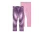 Zwei Leggings, eine mit rosa und weißen Streifen und eine rosa.