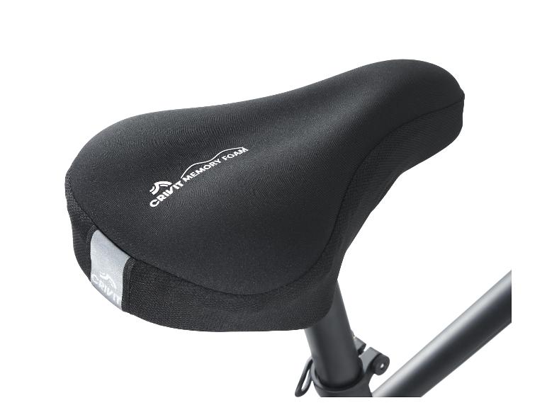 Schwarzer Crivit Memory Foam Fahrradsattel mit Reflexstreifen.