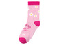 Eine rosa Socke mit Peppa Pig und Blumen.