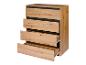 Eine Kommode aus Holz mit vier Schubladen, eine ist offen.