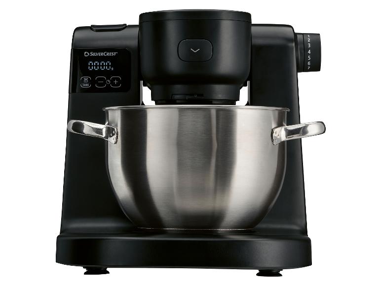 Schwarze Küchenmaschine mit Edelstahlschüssel, Digitalanzeige und 7 Geschwindigkeitsstufen