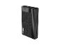 Schwarze Powerbank mit texturierter Oberfläche und Digitalanzeige.