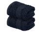 Zwei gefaltete dunkelblaue Handtücher auf weißem Hintergrund.