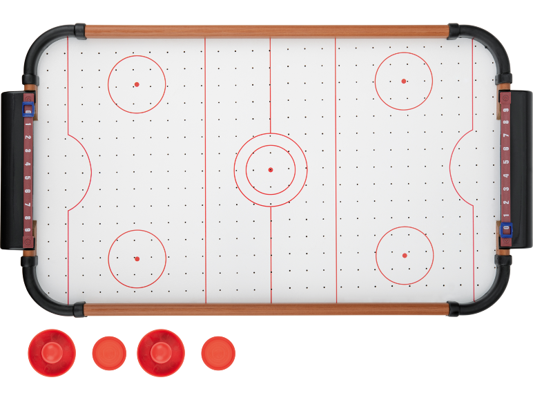 Tisch-Airhockey-Spiel mit zwei Schlägern und zwei Pucks