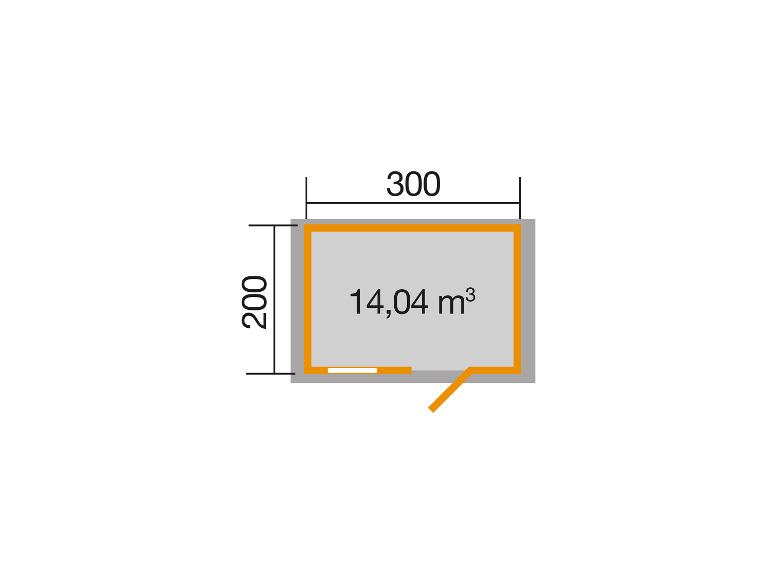 Grundriss mit Maßen 200x300 und einem Volumen von 14,04 m³.