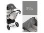 Grauer Kinderwagen mit UPF 50+ Verdeck und flexibler Position.