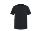 Schwarzes Kurzarm-T-Shirt mit weißem Etikett am Kragen.