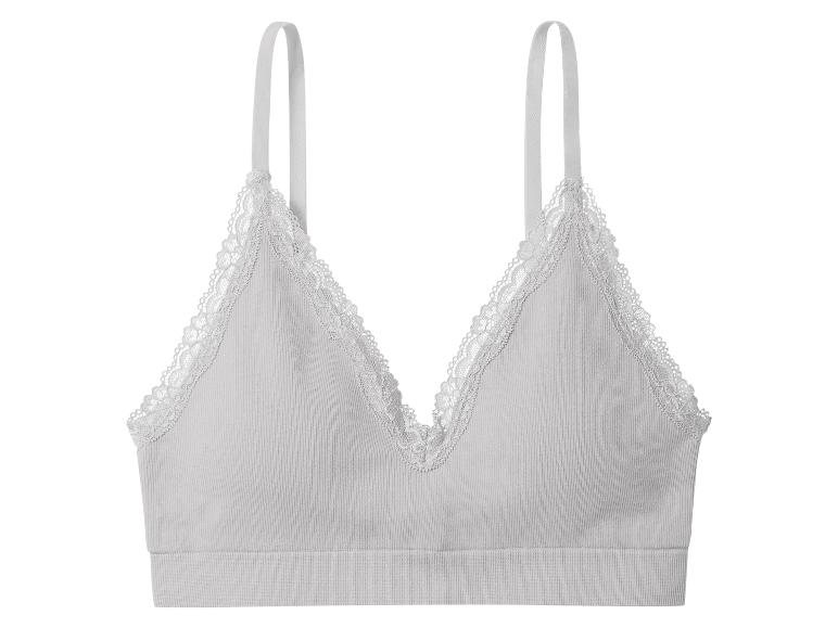 Grauer Bralette-BH mit Spitzenbesatz.