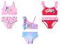 Kinder-Bikini-Sets mit Cartoon-Prints und Rüschen.