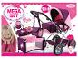 Bayer Mega Set 13-in-1 Puppenwagen, Babybett, Trage und Zubehör in Lila und Pink mit Einhorn-Motiv.