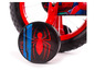 Ein rotes Kinderfahrrad mit Spider-Man-Design und Stützrädern.