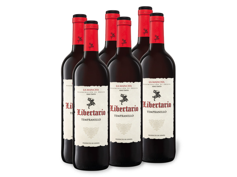 Gehe zu Vollbildansicht: 6 x 0,75-l-Flasche Weinpaket Tempranillo Libertario Cosecha trocken, Rotwein - Bild 1