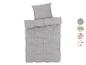 Graue Bettwäsche mit Streifen, inklusive Kissenbezug und Bettdeckenbezug.