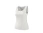 Weißes Damen-Tanktop mit quadratischem Ausschnitt und geripptem Stoff.