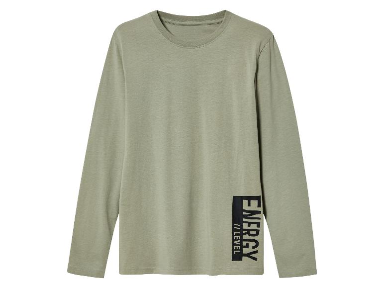 Ein hellgrünes Langarmshirt mit dem Aufdruck 'Energy Level'
