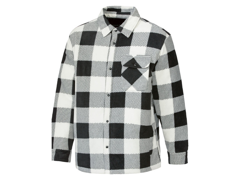 Ein schwarz-weiß kariertes Flanellhemd.