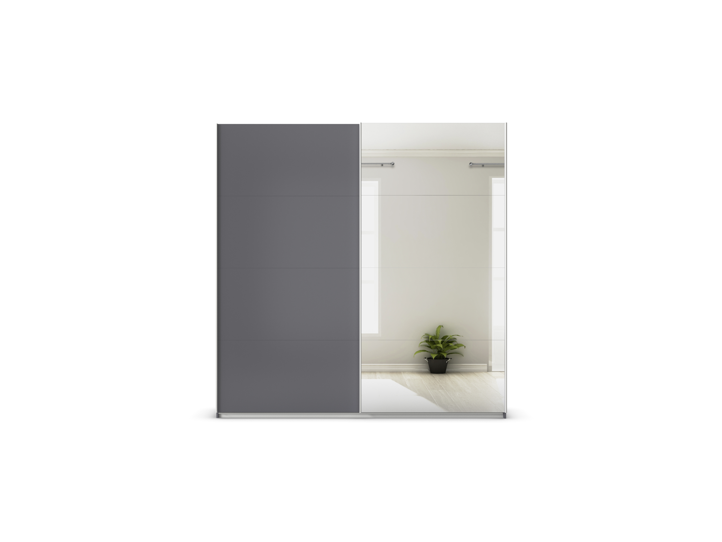 RAUCH ORANGE Quadra Schwebetürenschrank mit Spiegelelementen (Premium-Zubehör, Korpus: Graumetallic, 226 x 230 cm) – Bild 3 von 4