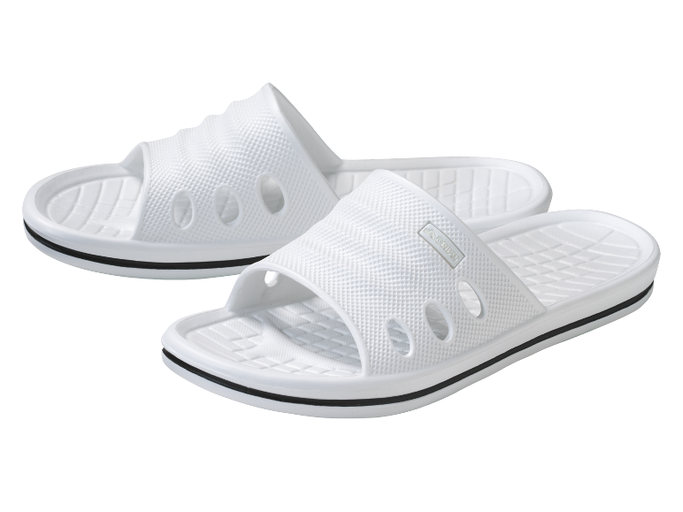 Weiße Crivit Badeschlappen, perfekt für den Sommer.