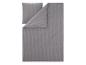 Graue gestreifte Bettwäsche mit Kissen- und Bettbezug.