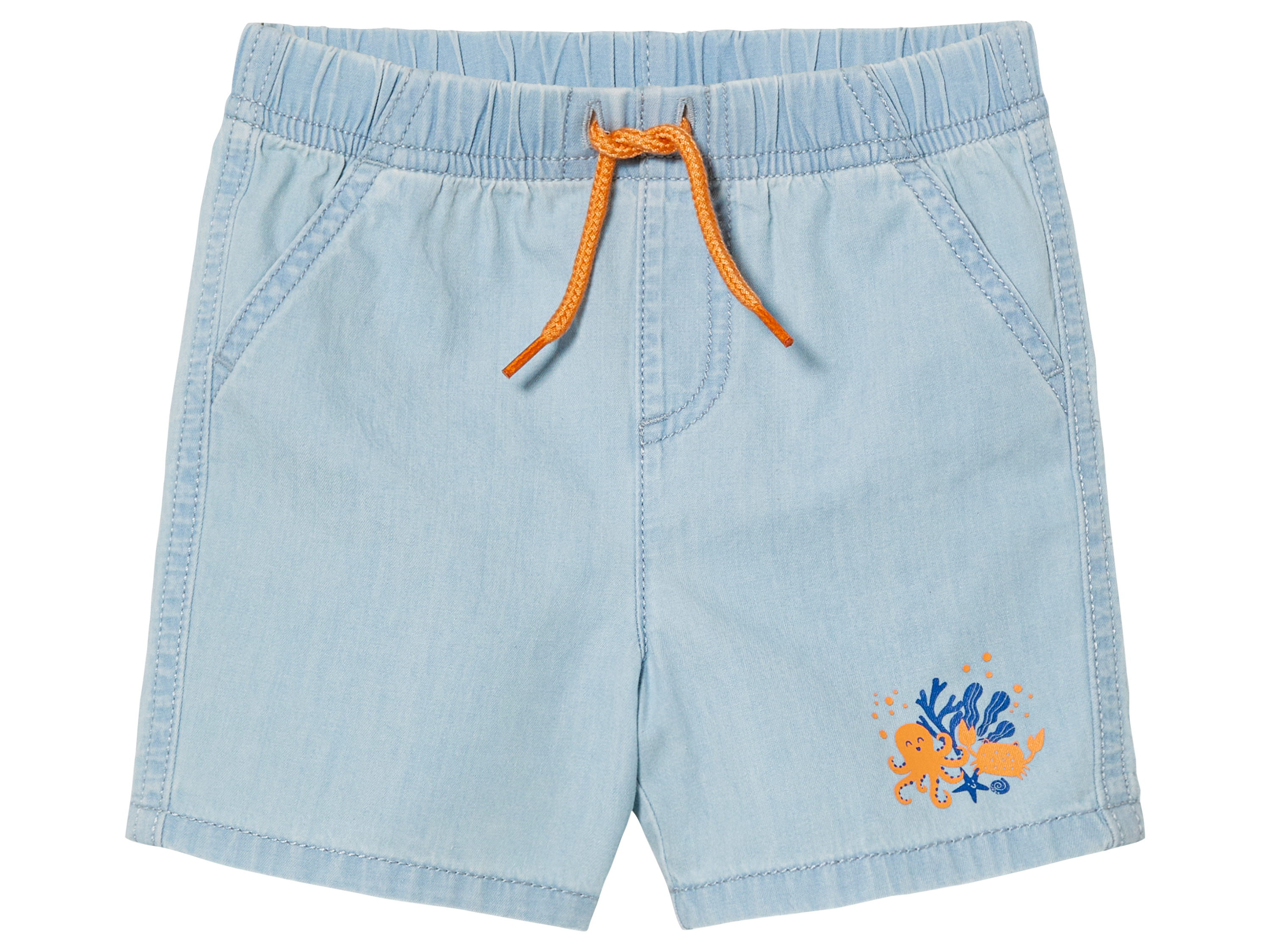 Thumbnail - lupilu® Baby Shorts, 2 Stück, mit Gummizugbund (50/56, hellblau/orange)""