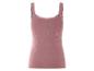 Ein rosafarbenes Tanktop mit Spitze am Ausschnitt.