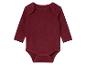 Ein dunkelroter Baby-Body mit langen Ärmeln.