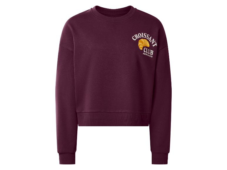 Bordeauxrotes Sweatshirt mit 'Croissant Club' Logo und Croissant-Bild.