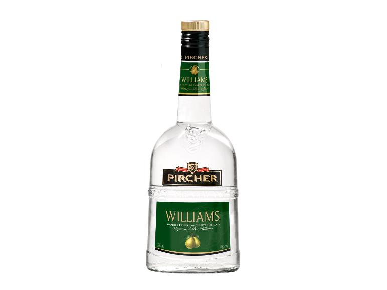 Flasche Pircher Williams Birnenbrand mit Etiketten.
