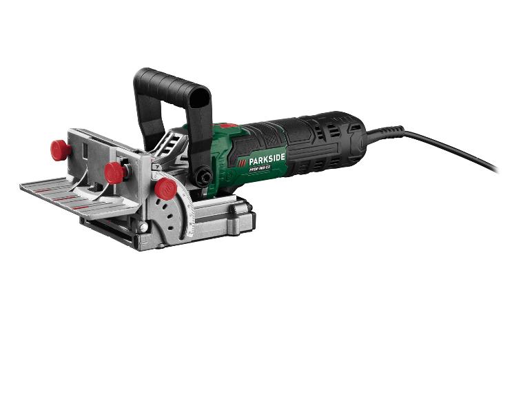 Eine Parkside PFD 900 C3 elektrische Fräse mit Führungsschiene