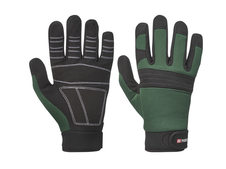 Zwei Paar schwarze und grüne Arbeitshandschuhe von Parks.