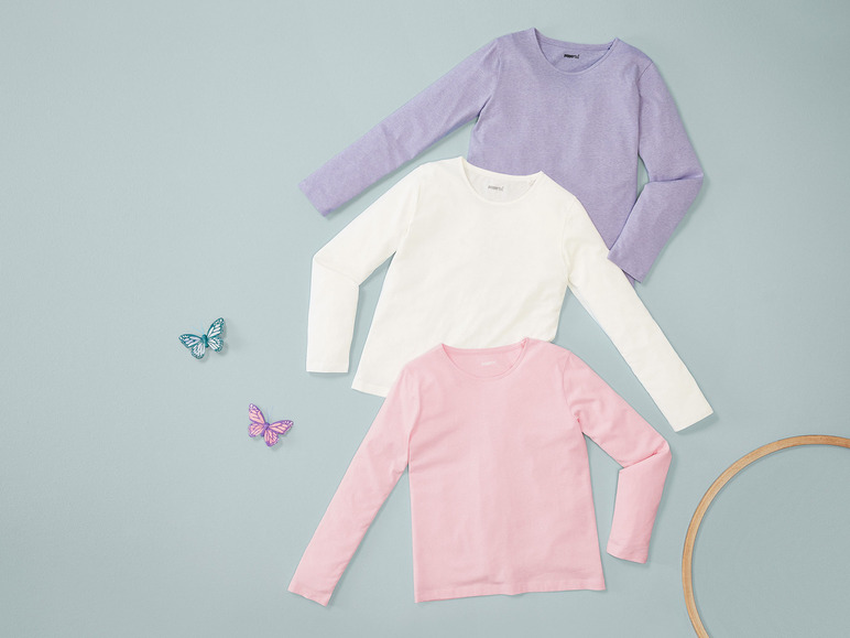 Drei Langarmshirts von Pepperts! in rosa, weiß und lila