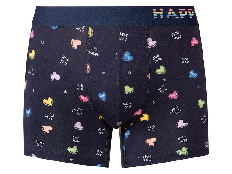 Dunkelblaue Boxershorts mit Herz-Print, 'Best Dad' und 'Hug You'