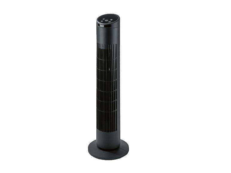 Schwarzer Turmventilator mit Touch-Tasten