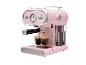Retro pinke Espressomaschine mit zwei Espressotassen unter dem Auslauf.