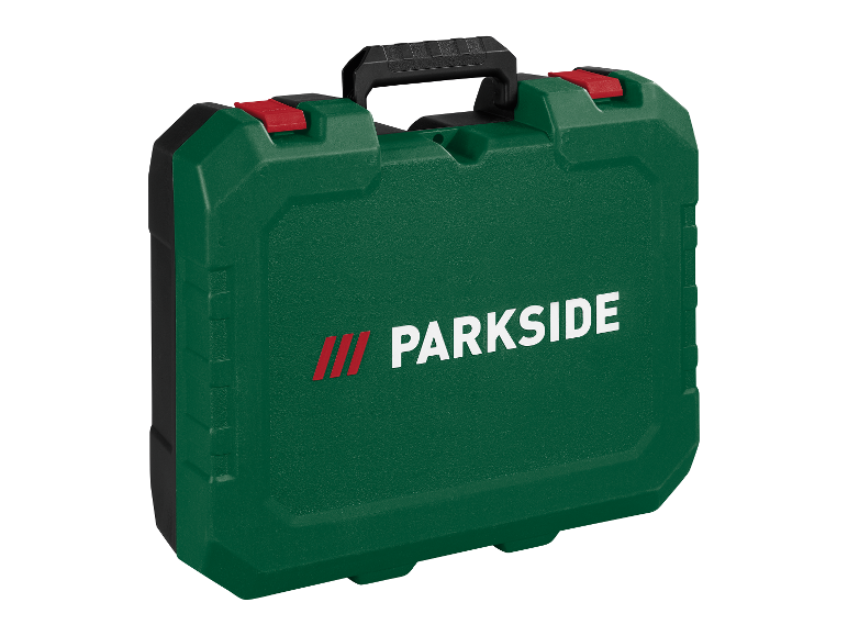 Grüne Parkside Werkzeugbox mit Griff.