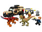 LEGO Jurassic World Set mit Geländewagen, zwei Dinosauriern und Minifiguren.