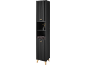 Schwarzer Badezimmer-Hochschrank mit gerillten Türen und Holzbeinen