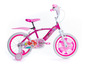 Rosa Kinderfahrrad mit Stützrädern, verziert mit Disney-Prinzessinnen.