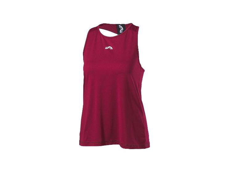 Bordeauxrotes Sport-Tanktop ohne Ärmel mit weißem Logo.